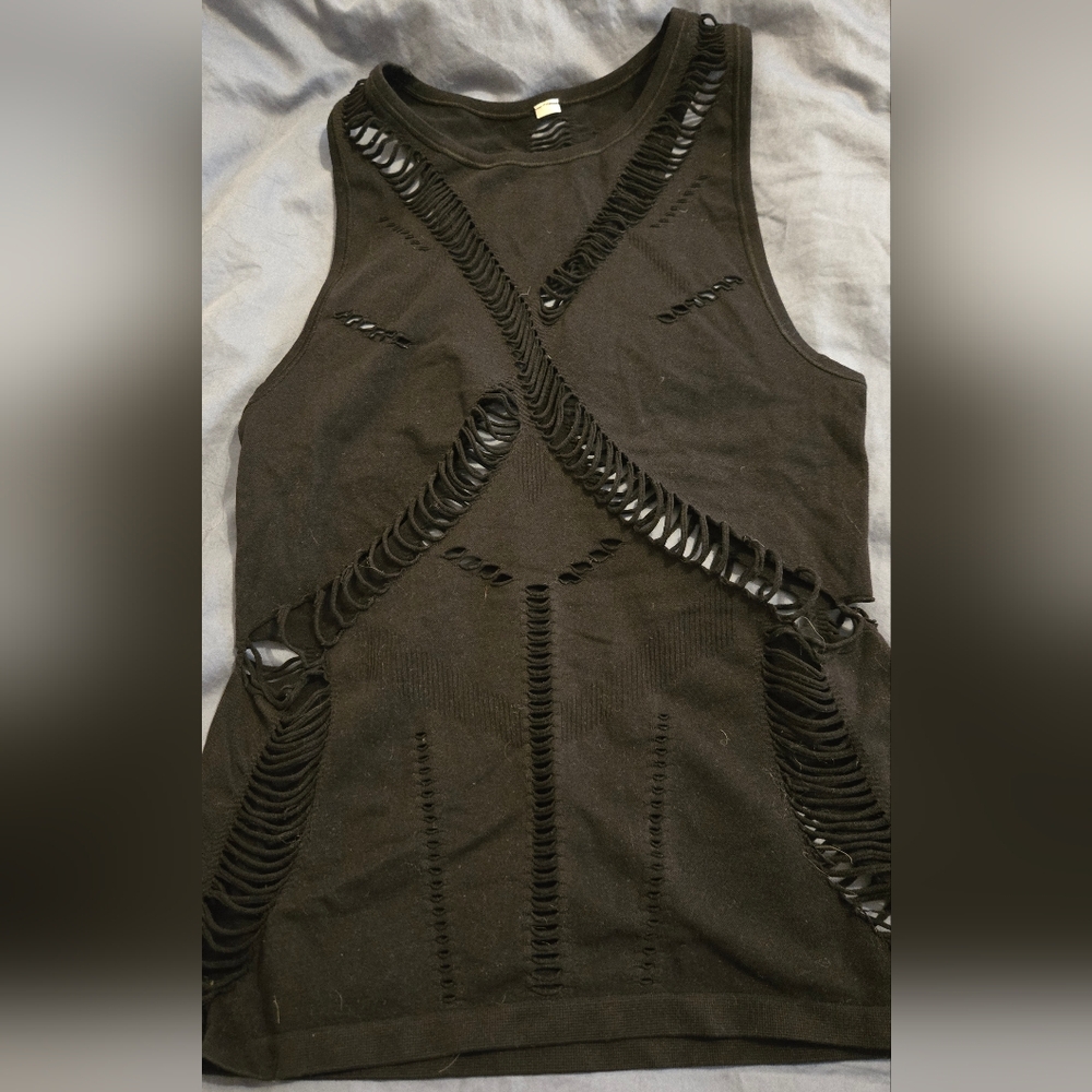 Alo Yoga Black Sleeveless Laser Cut Tank Workout Top Size M